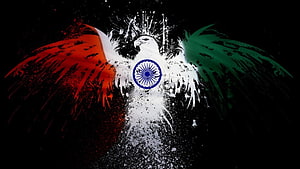 Indian National Flag Eagle Artwork With Ashoka Chakra On Black Background HD wallpaper