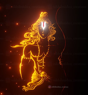 Lord Rama glowing golden line art with bow and arrow on dark background HD phone wallpaper