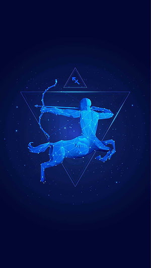 Sagittarius Constellation Geometric Low Poly Archery Design on Deep Blue Starry Background HD phone wallpaper