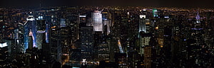 Aerial Night View of Manhattan Skyline with Illuminated Skyscrapers and City Lights HD wallpaper