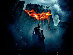 Batman The Dark Knight Movie Poster With Burning Bat Signal HD wallpaper