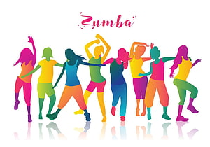 Colorful Zumba Dance Silhouettes Group Fitness Illustration HD wallpaper