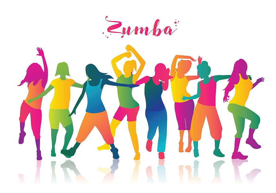 Colorful Zumba Dance Silhouettes Group Fitness Illustration HD wallpaper