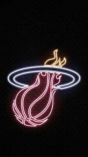 Miami Heat Neon Logo on Black Diamond Plate Metal Background HD phone wallpaper