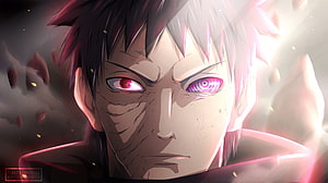 Obito Uchiha Anime Character Portrait with Glowing Rinnegan Eyes and Dark Aura HD wallpaper