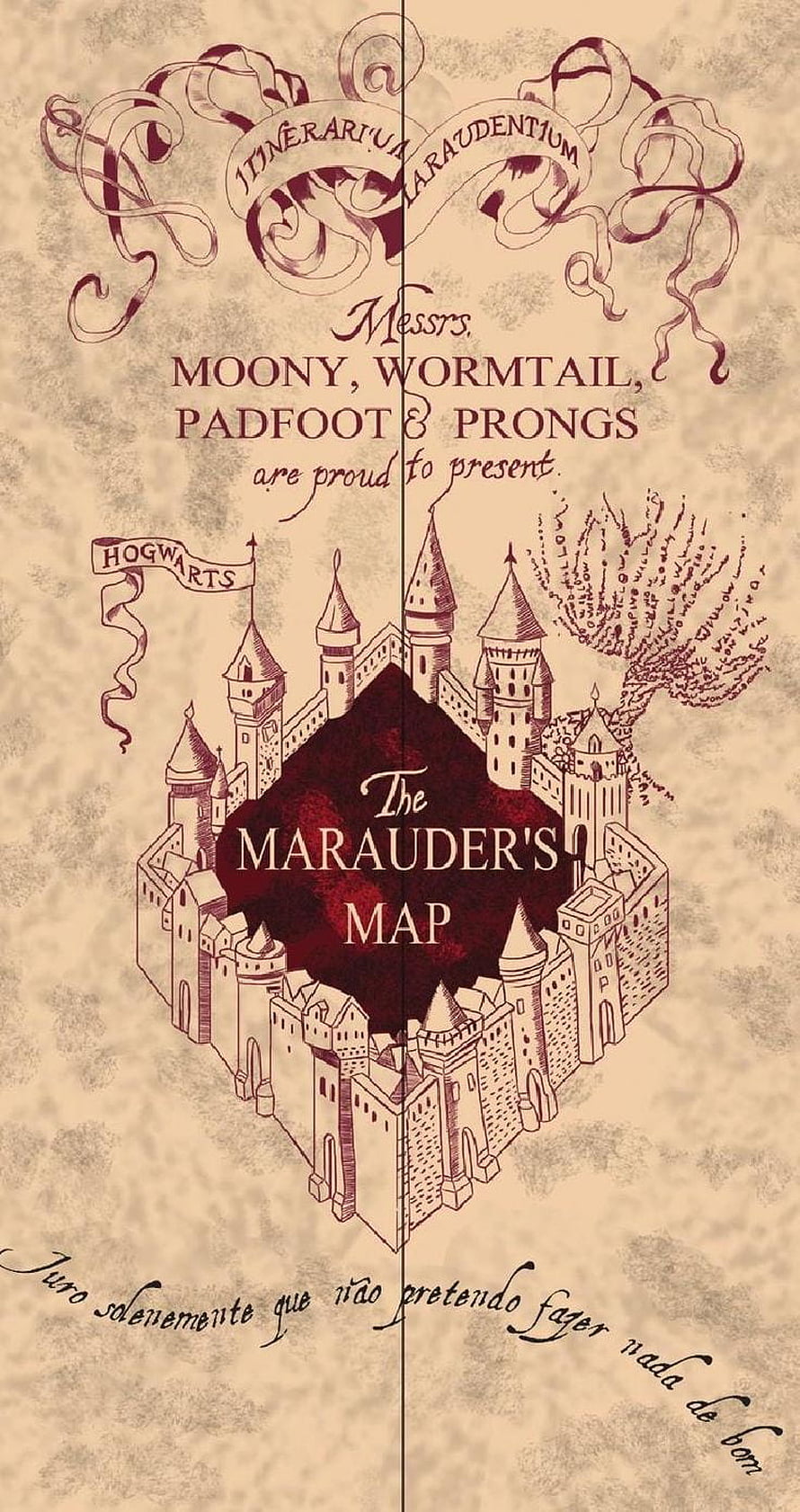 Harry Potter Marauder's Map Hogwarts Castle Vintage Parchment Illustration HD phone wallpaper