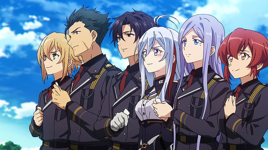 Eighty Six anime cast in military uniforms standing together under a bright blue sky HD wallpaper