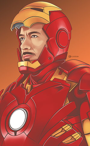 Iron Man Portrait Illustration with Open Helmet and Red Gold Armor HD phone wallpaper