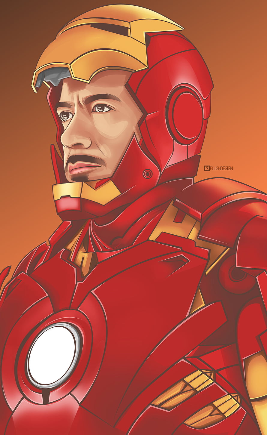 Iron Man Portrait Illustration with Open Helmet and Red Gold Armor HD phone wallpaper