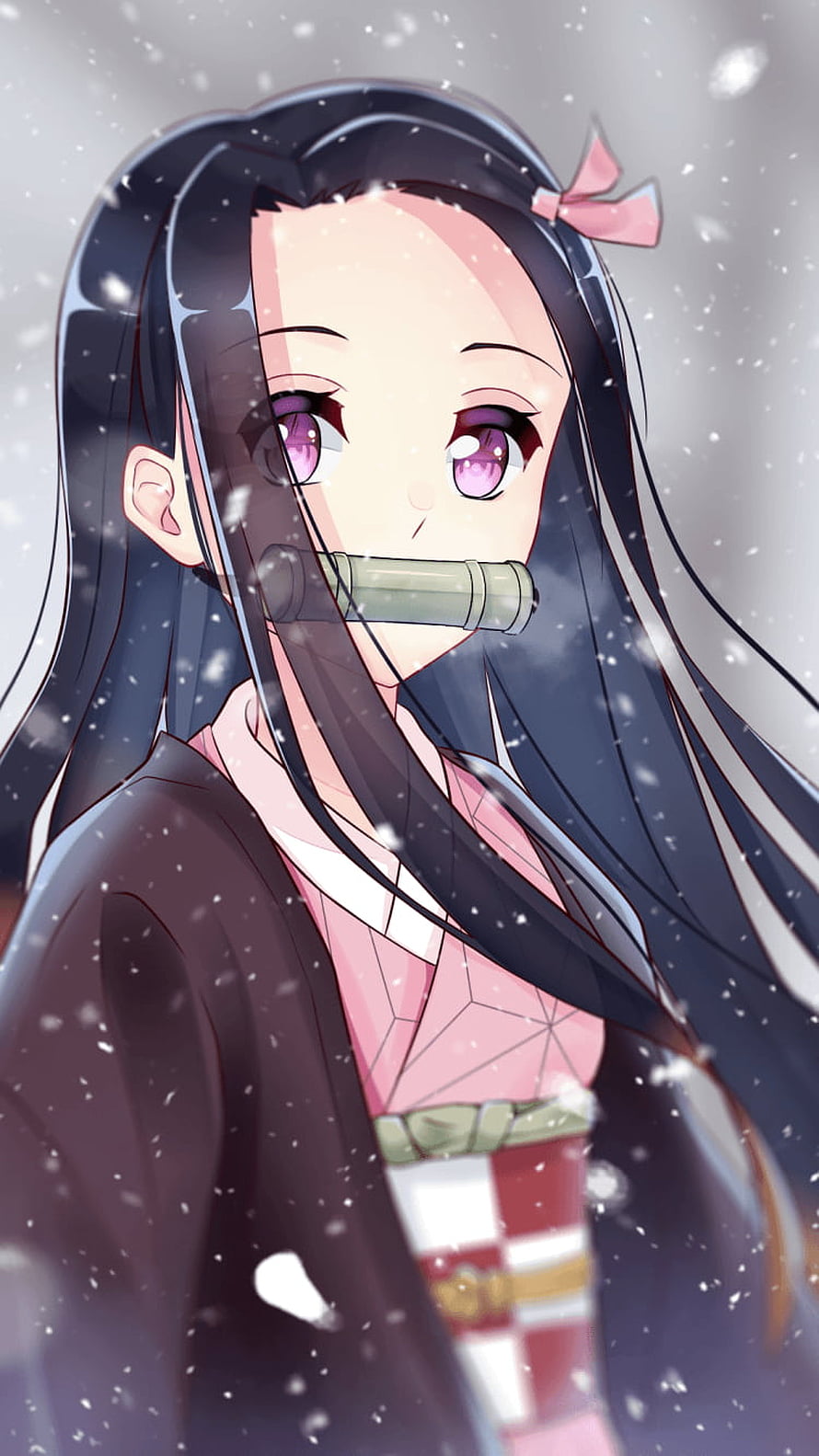 Nezuko Kamado from Demon Slayer in a Snowy Winter Scene HD phone wallpaper