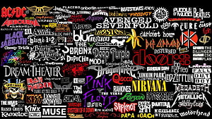 Classic Rock and Metal Band Logo Collage on Black Background HD wallpaper