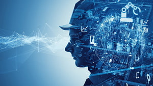 Industry 4.0 Engineer Profile with Digital Network and Automation Overlay HD wallpaper