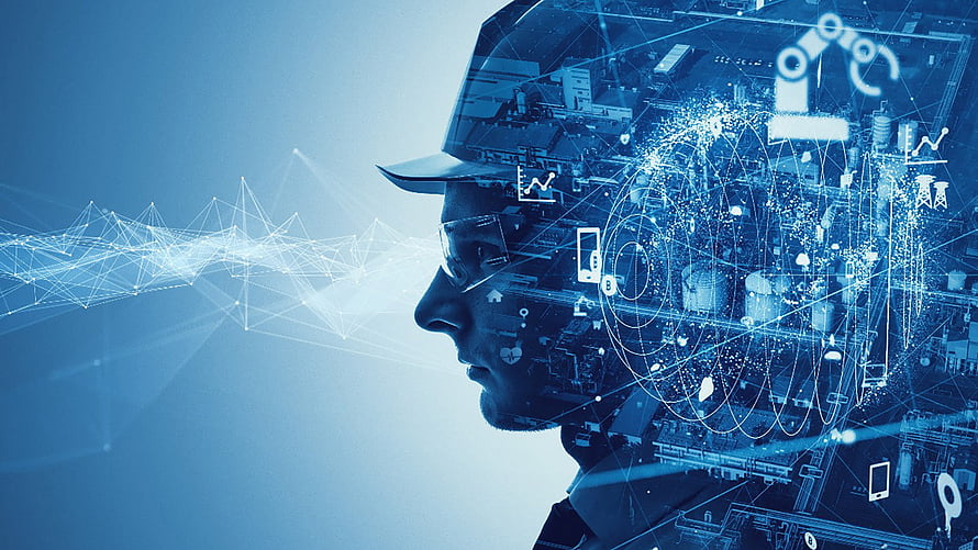 Industry 4.0 Engineer Profile with Digital Network and Automation Overlay HD wallpaper