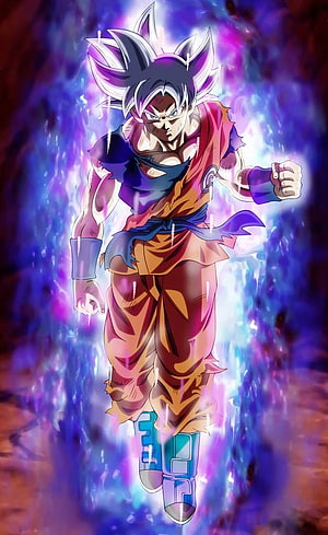Goku Ultra Instinct Form in Dragon Ball Heroes with Purple Energy Aura HD phone wallpaper