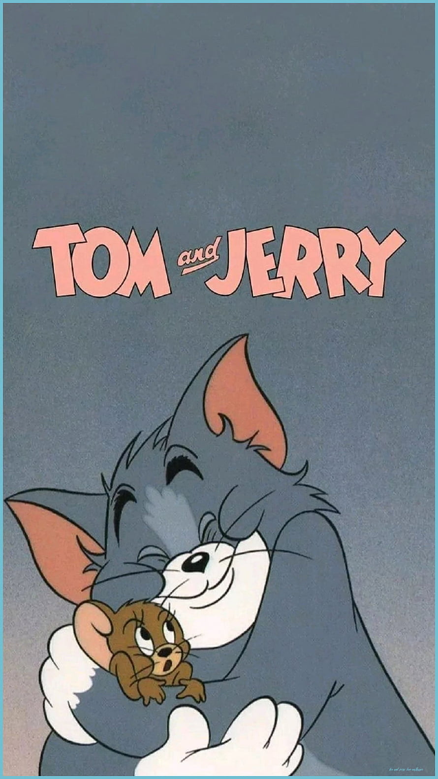 Tom and Jerry Classic Cartoon Cat and Mouse Hugging on Muted Blue Background HD phone wallpaper