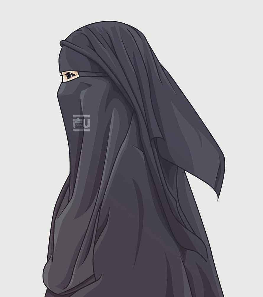 Side Profile Illustration of a Woman Wearing a Black Niqab and Hijab HD phone wallpaper