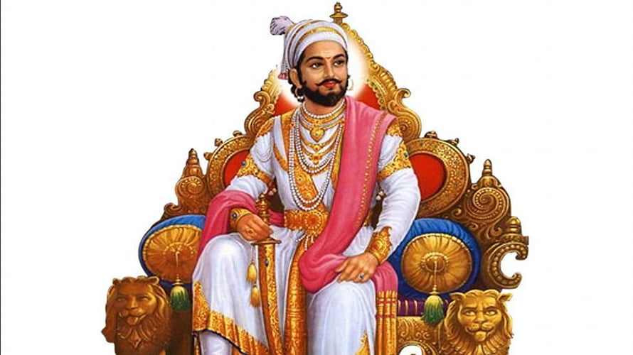 Chhatrapati Shivaji Maharaj Seated on Ornate Golden Throne with Sword and Regal Attire HD wallpaper