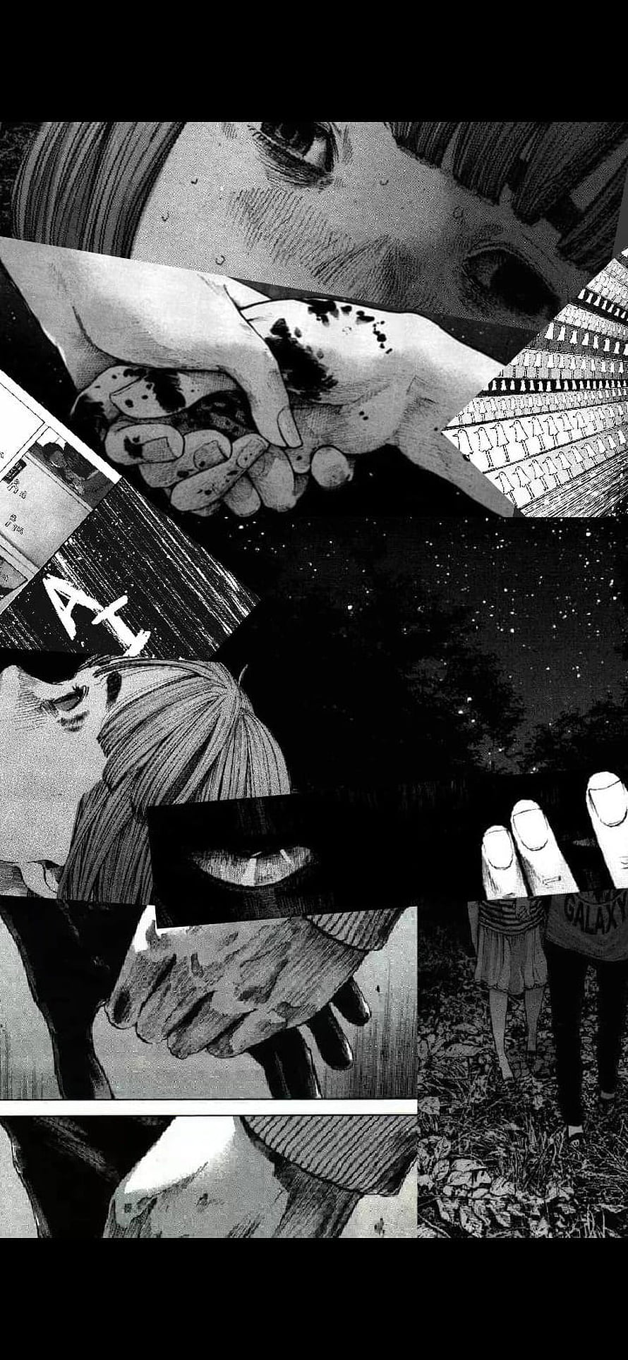 Oyasumi Punpun Manga Collage Featuring Aiko and Onodera in Black and White HD phone wallpaper