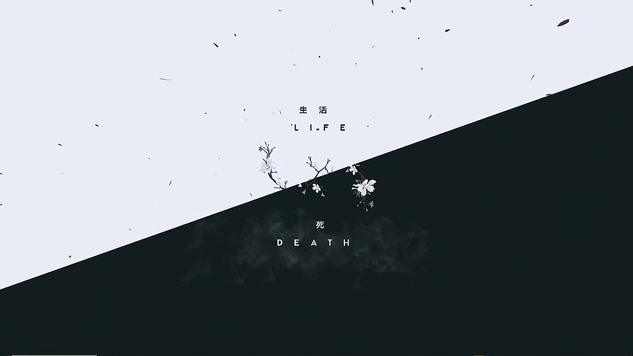 Minimalist Black and White Life and Death Concept with Cherry Blossoms HD wallpaper