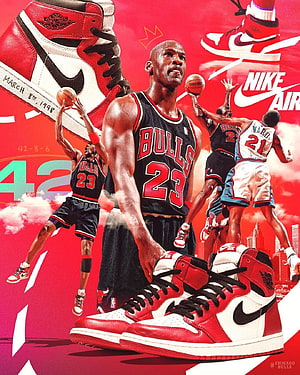 Michael Jordan Chicago Bulls and Air Jordan 1 Retro High OG Sneaker Poster HD phone wallpaper