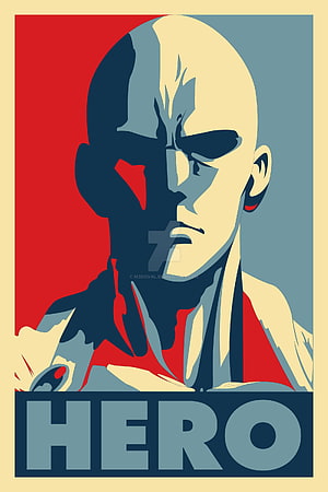 One Punch Man Saitama Minimalist Hero Poster in Bold Red and Blue Tones, One Punch Man , One Punch Man Minimalist HD phone wallpaper