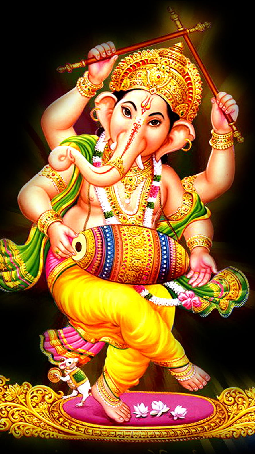 Lord Ganesha Playing Tabla in Vibrant Traditional Indian Art Style HD phone wallpaper