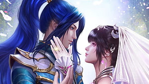 Tang San and Xiao Wu in a Romantic Fantasy Scene from Soul Land HD wallpaper