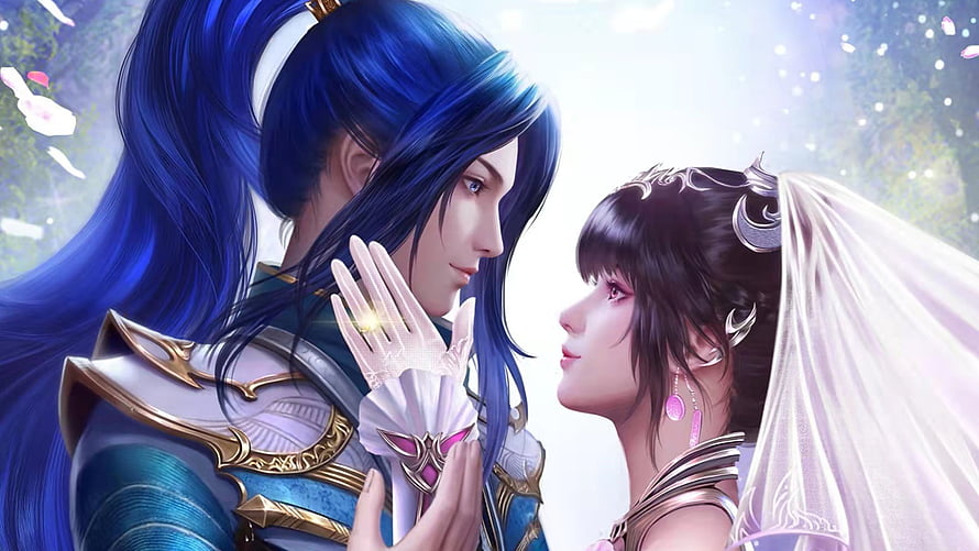 Tang San and Xiao Wu in a Romantic Fantasy Scene from Soul Land HD wallpaper