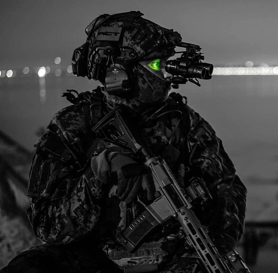 Special Forces Operator in Night Vision Goggles Holding Tactical Rifle HD wallpaper