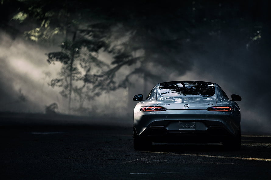 Mercedes-AMG GT S Rear View in Misty Forest Setting HD wallpaper