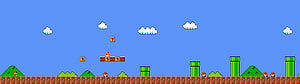Classic Super Mario Bros Level 1-1 Pixel Art Scene with Goombas and Question Blocks HD wallpaper