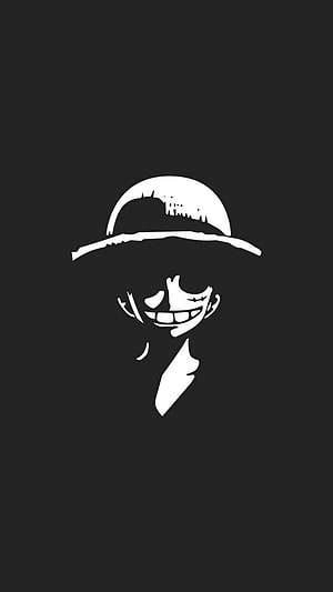 Minimalist One Piece Luffy Silhouette Portrait with Straw Hat on Dark Background HD phone wallpaper