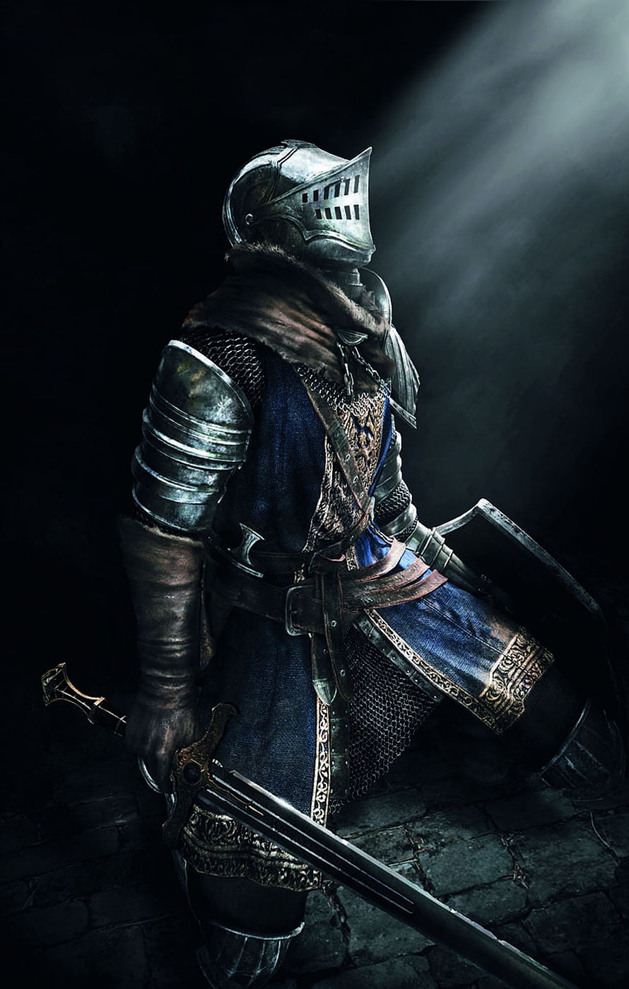 Dark Souls Knight in Full Plate Armor with Sword and Shield in Dramatic Light HD phone wallpaper