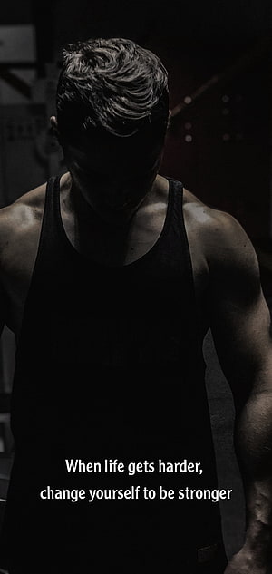 Dark Gym Portrait of Muscular Man in Black Tank Top with Motivational Quote, Gym motivation, sport HD phone wallpaper