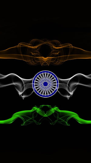 Indian Flag Tricolor Abstract Smoke Design with Ashoka Chakra on Black Background HD phone wallpaper