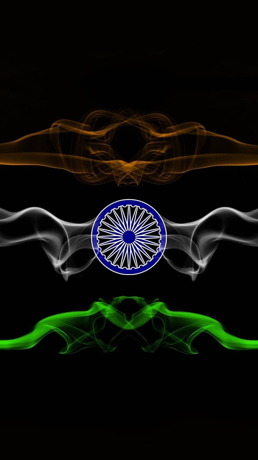 Indian Flag Tricolor Abstract Smoke Design with Ashoka Chakra on Black Background HD phone wallpaper