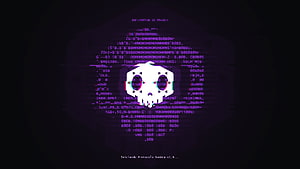 Sombra Overwatch Hacker Skull Logo with Glitch Text on Dark Background HD wallpaper