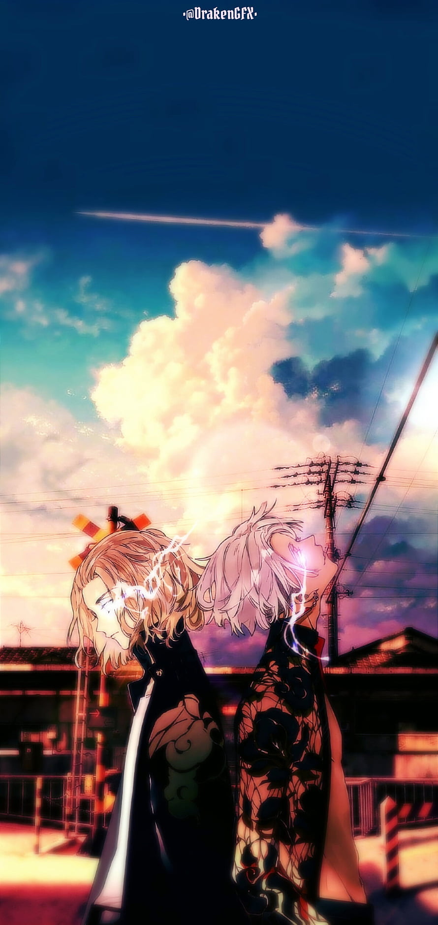 Tokyo Revengers Anime Art: Draken and Mikey Standing Under a Dramatic Sunset Sky HD phone wallpaper