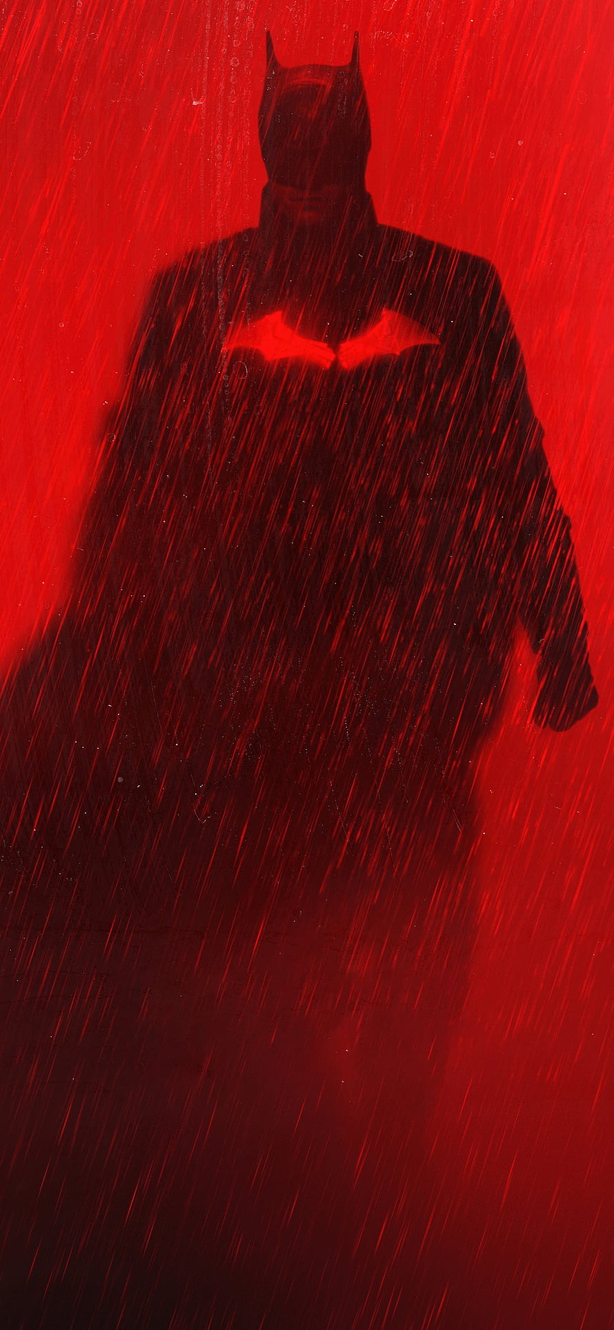 Batman Silhouette in Heavy Rain Against a Deep Red Background, The Batman , 2022 Movies, DC Comics, Red background, Movies, Batman 12 HD phone wallpaper