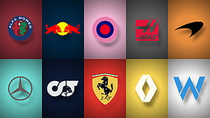 Formula 1 Team Logos Collection Featuring Ferrari, Mercedes, Red Bull, and More HD wallpaper