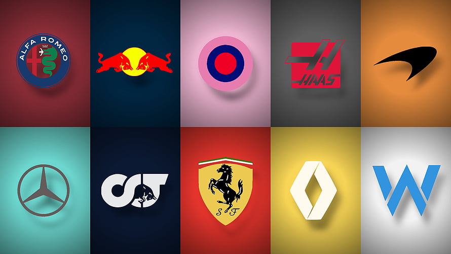 Formula 1 Team Logos Collection Featuring Ferrari, Mercedes, Red Bull, and More HD wallpaper