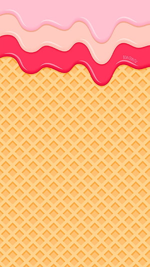 Cute Pink Ice Cream Waffle Cone Pattern with Dripping Cream and Strawberry Glaze HD phone wallpaper