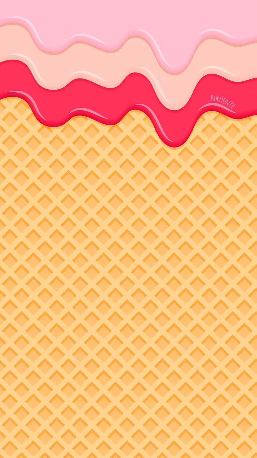 Cute Pink Ice Cream Waffle Cone Pattern with Dripping Cream and Strawberry Glaze HD phone wallpaper