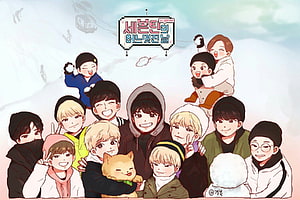 Seventeen Kpop Group Cute Winter Fan Art Illustration HD wallpaper