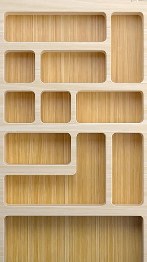 Minimalist Light Wood Shelf Grid Pattern with Geometric Rectangular Compartments HD phone wallpaper
