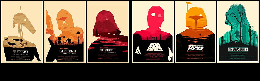 Star Wars Original and Prequel Trilogy Minimalist Silhouette Poster Set HD wallpaper