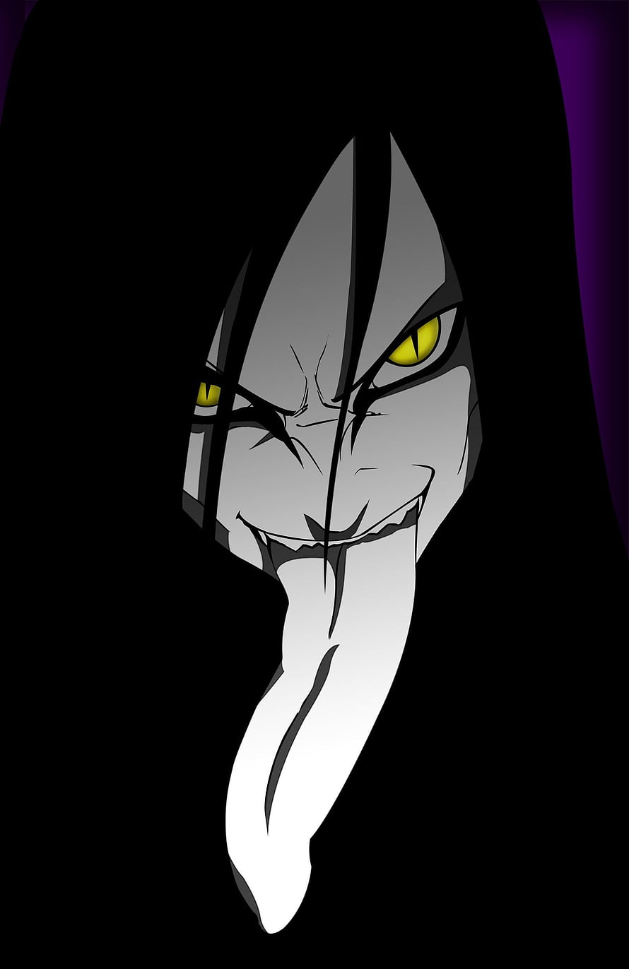 Orochimaru Anime Villain Portrait with Glowing Yellow Eyes and Long Tongue HD phone wallpaper