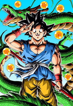 Young Goku with Dragon Balls and Shenron in Dragon Ball GT Manga Art HD phone wallpaper