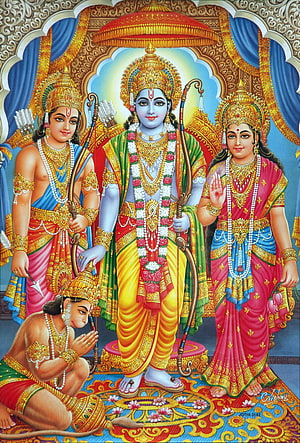 Ram Laxman Sita Hanuman Traditional Indian Deity Painting, Ram Laxman Sita Hanuman - HD phone wallpaper