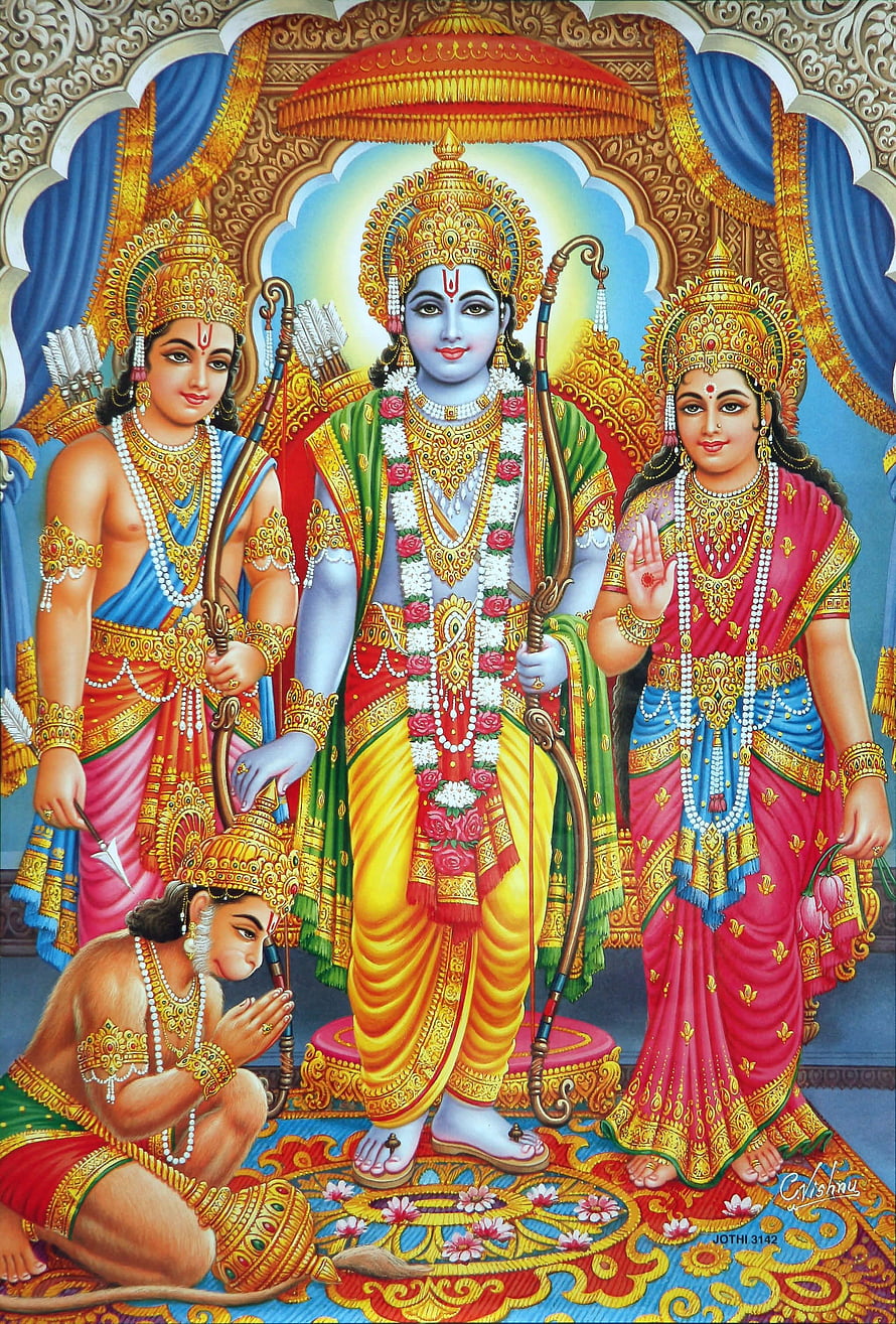 Ram Laxman Sita Hanuman Traditional Indian Deity Painting HD phone wallpaper